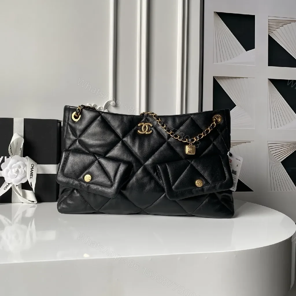 Quilted Black Shoulder Bag: Luxe Structured Style, Gold Hardware — view 1