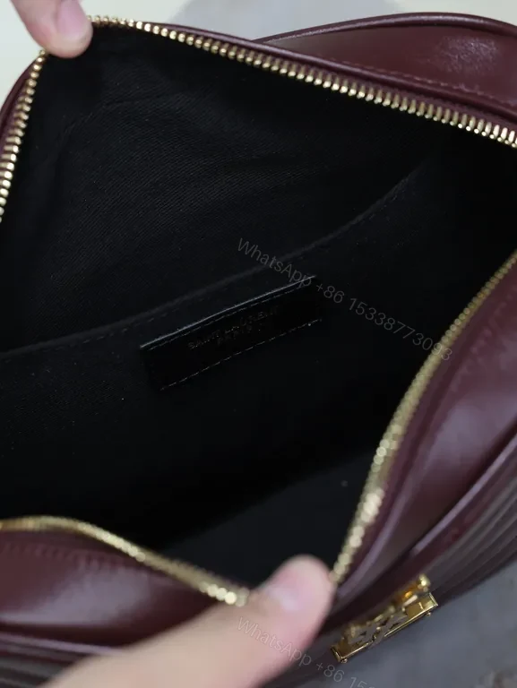 View 4 of Rich Calfskin Burgundy Quilted Crossbody â€“ YSL Monogram, Structured Luxury