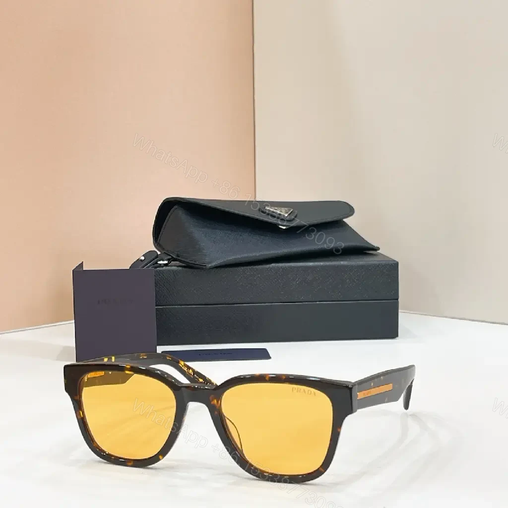 View 8 of Brown tortoise square sunglasses, chunky glossy frame, retro thin PRADA temple