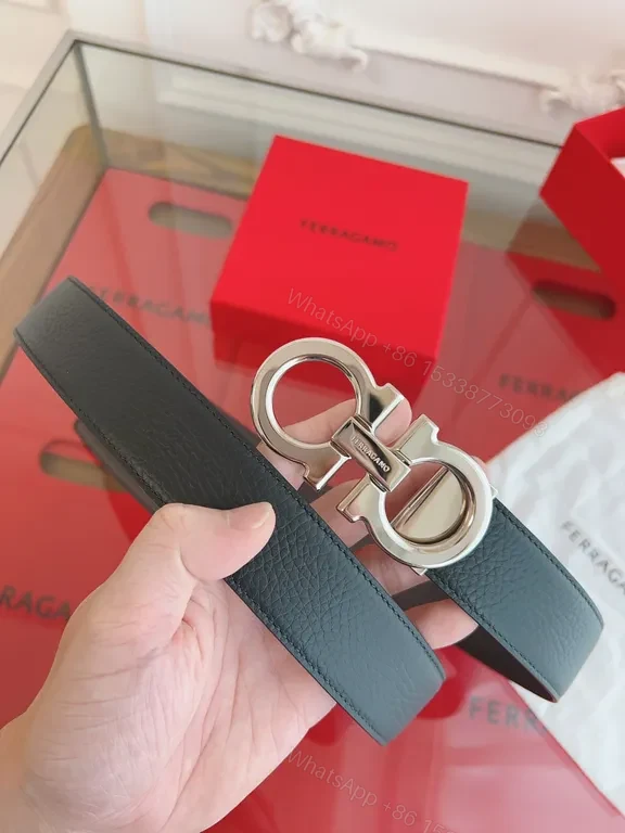 View 6 of Lux Leather Belt with Ferragamo Hardware - Classic Black