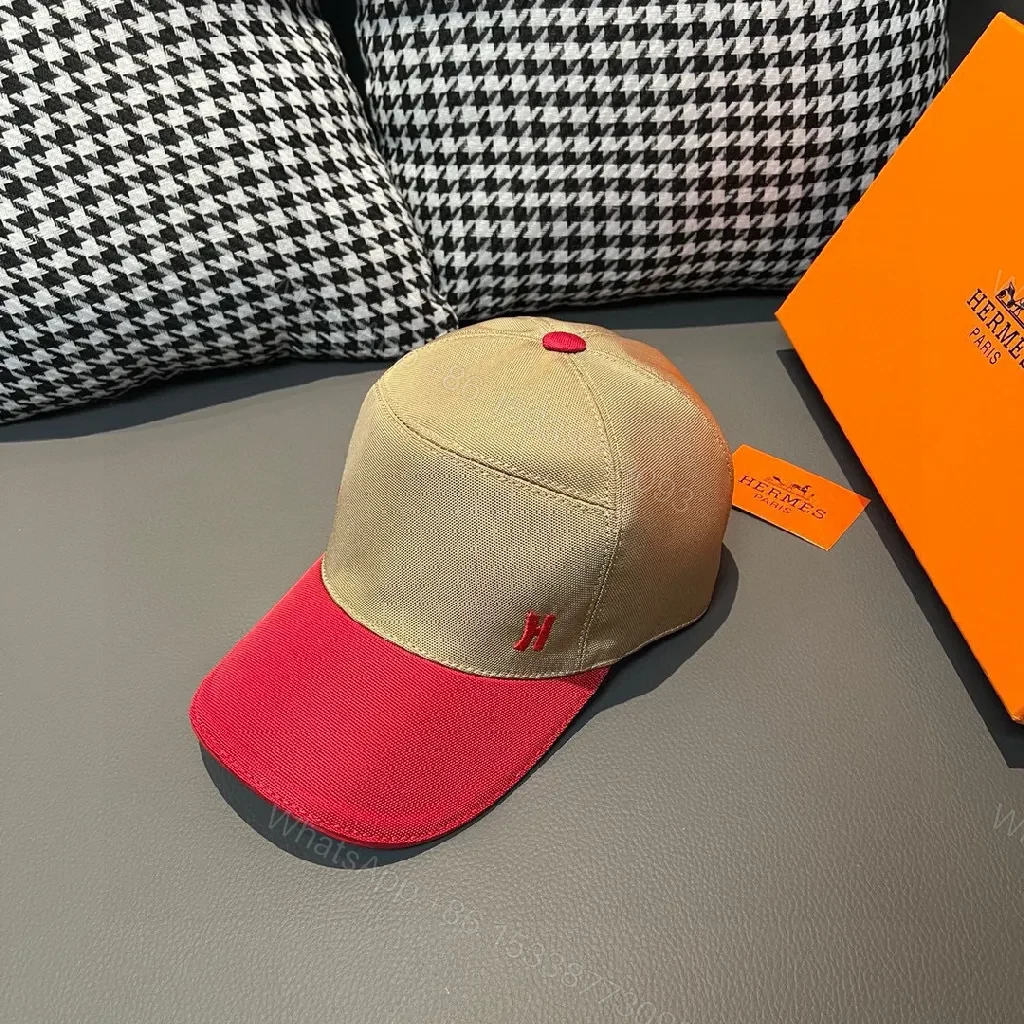 Two-Tone Beige & Red Cap with Signature H Accent Cap — view 1