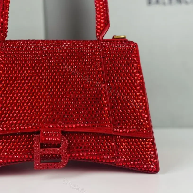 View 4 of 高仿Balenciaga*Hourglass系列沙漏包滿鑽紅色S