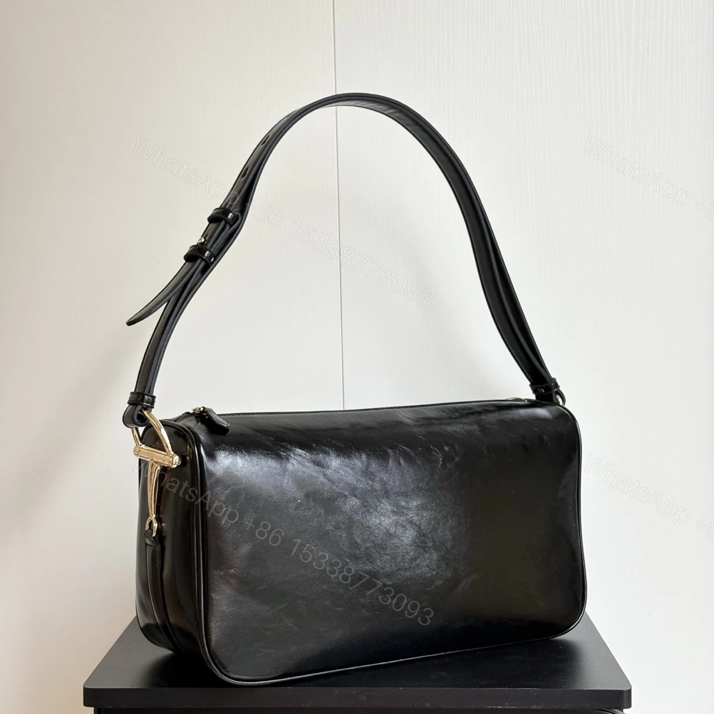 View 3 of Gucci Half Horsebit Large Shoulder Bag Black 38Cm