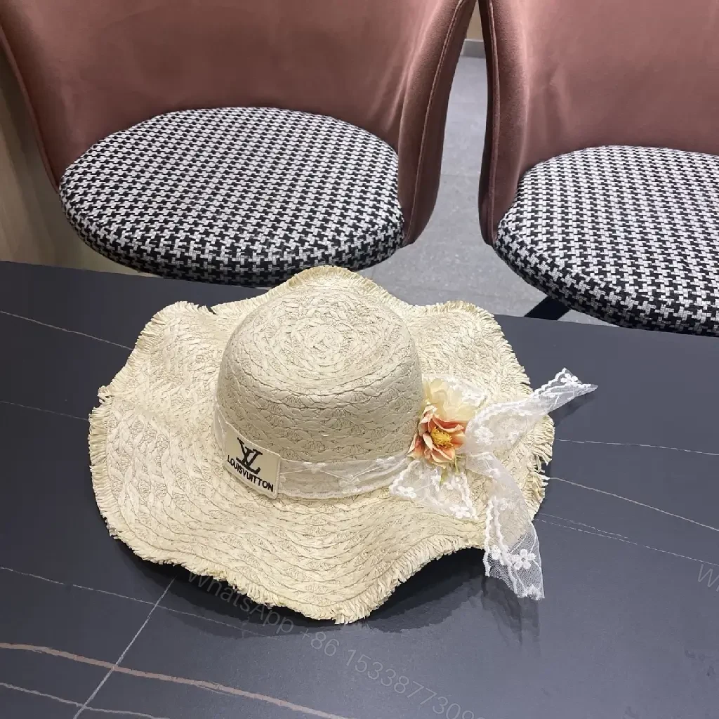 View 6 of Straw Sun-Kissed Style Hat with LV Emblem