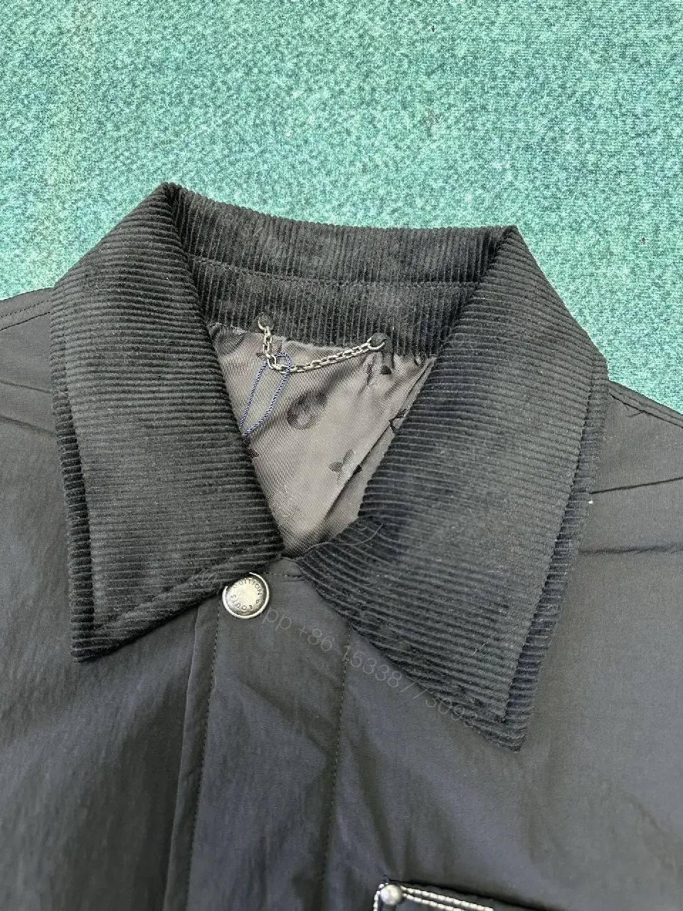 View 10 of Dark Matte Jacket with Signature LV Stitch Pocket - Modern Minimalist Jacket