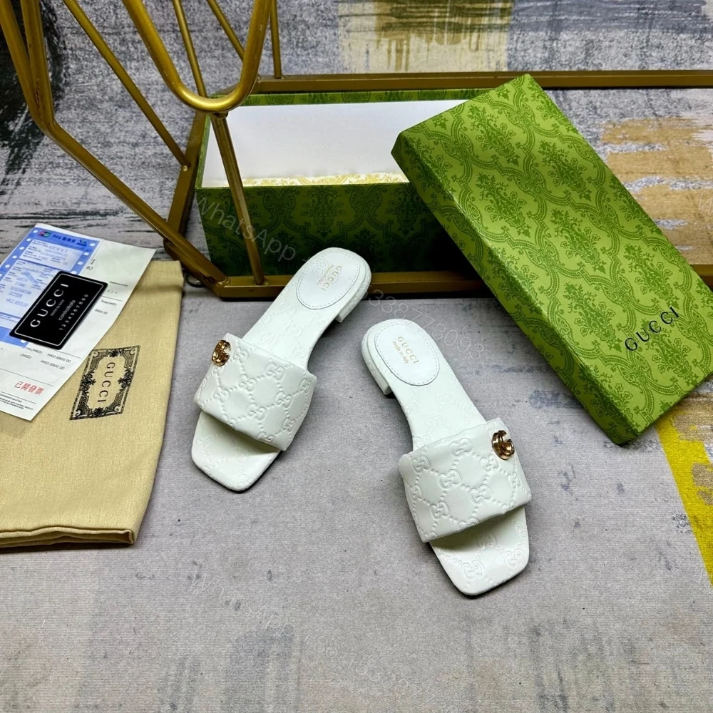 View 5 of GUCCI WOMEN SLIDE SANDAL WITH DOUBLE G IVORY 816330 AAEA2 9540