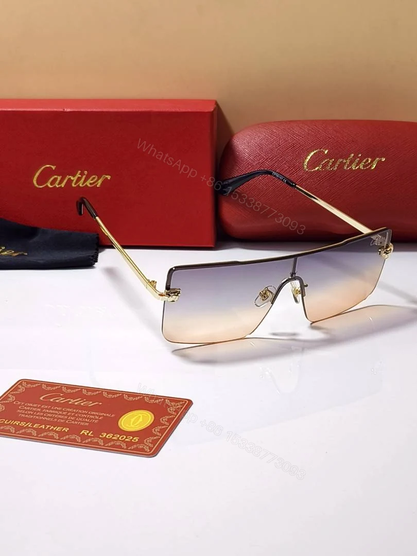 View 2 of First Copy Cartier Rimless Gradient Sunglasses Gold Frame Unisex UV Protection
