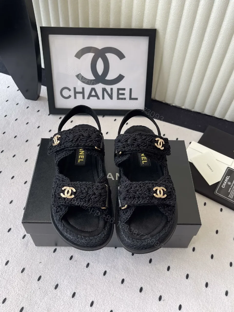 Crochet-Texture Sandals with Gold Logo Accents – Luxury Everyday Wear — view 1