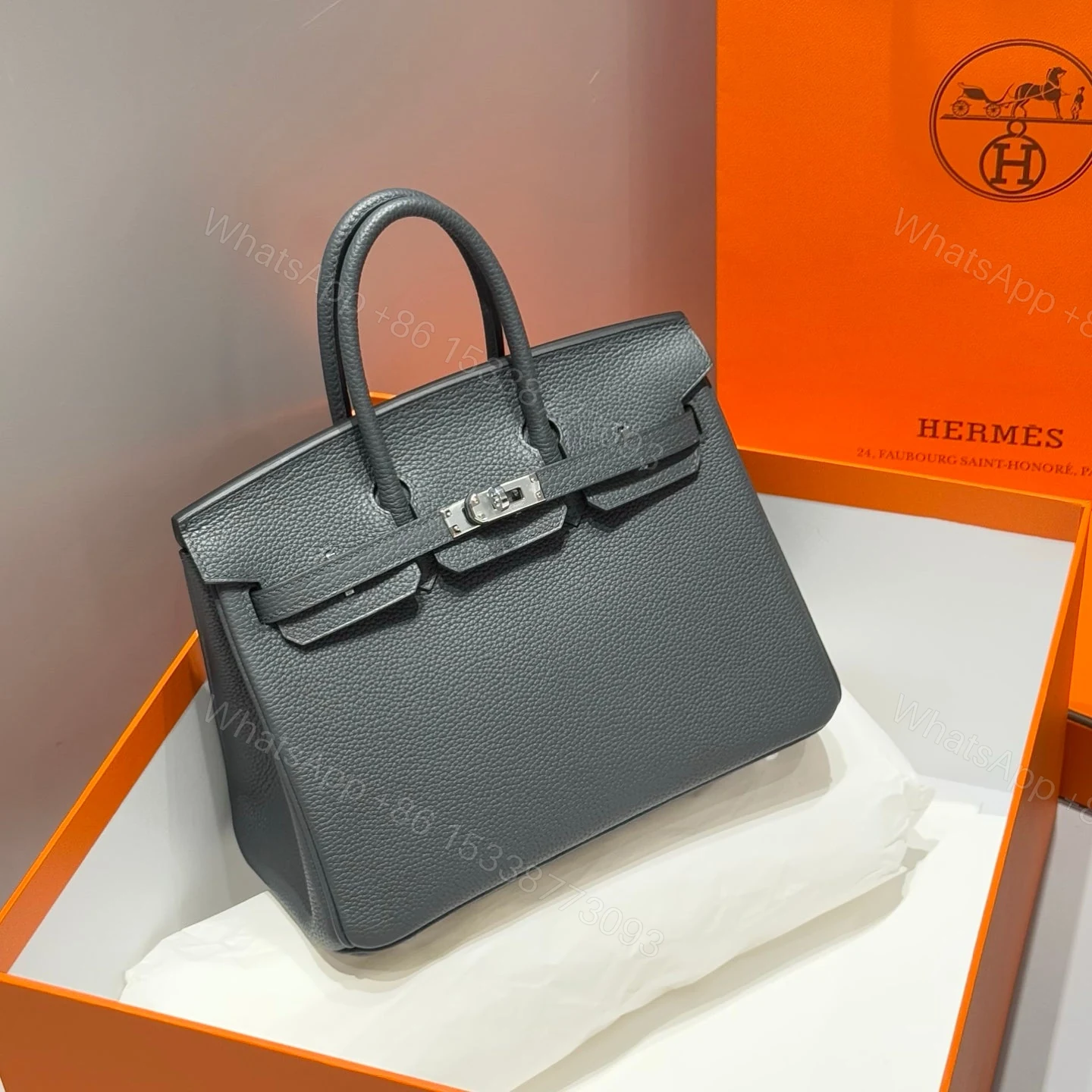 HERMES BIRKIN 25 IN CHARCOAL GRAY SILVER HARDWARE — view 1
