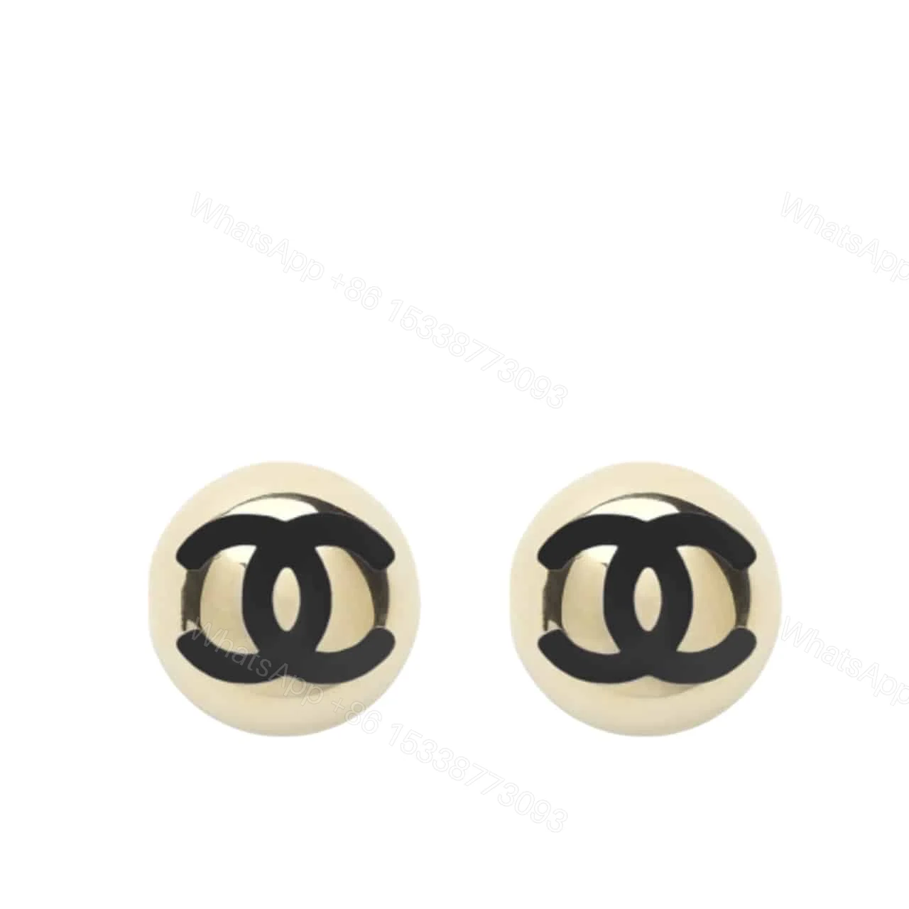 CHANEL STUD EARRINGS GOLD BLACK ABE810 B19198 NACVD — view 1