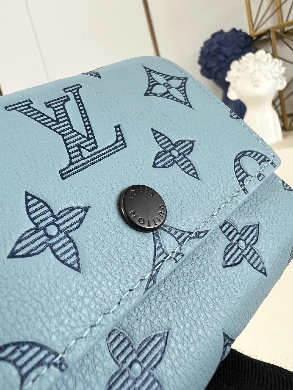 View 4 of Light Blue Monogram Compact Wallet — Sleek Snap Closure Luxury