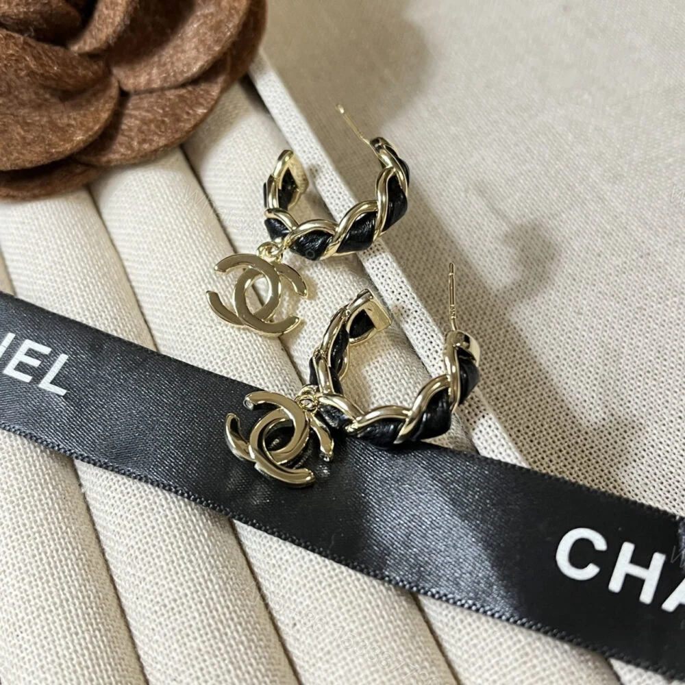 View 3 of Chanel Chain CC Small Hoop Earrings Gold