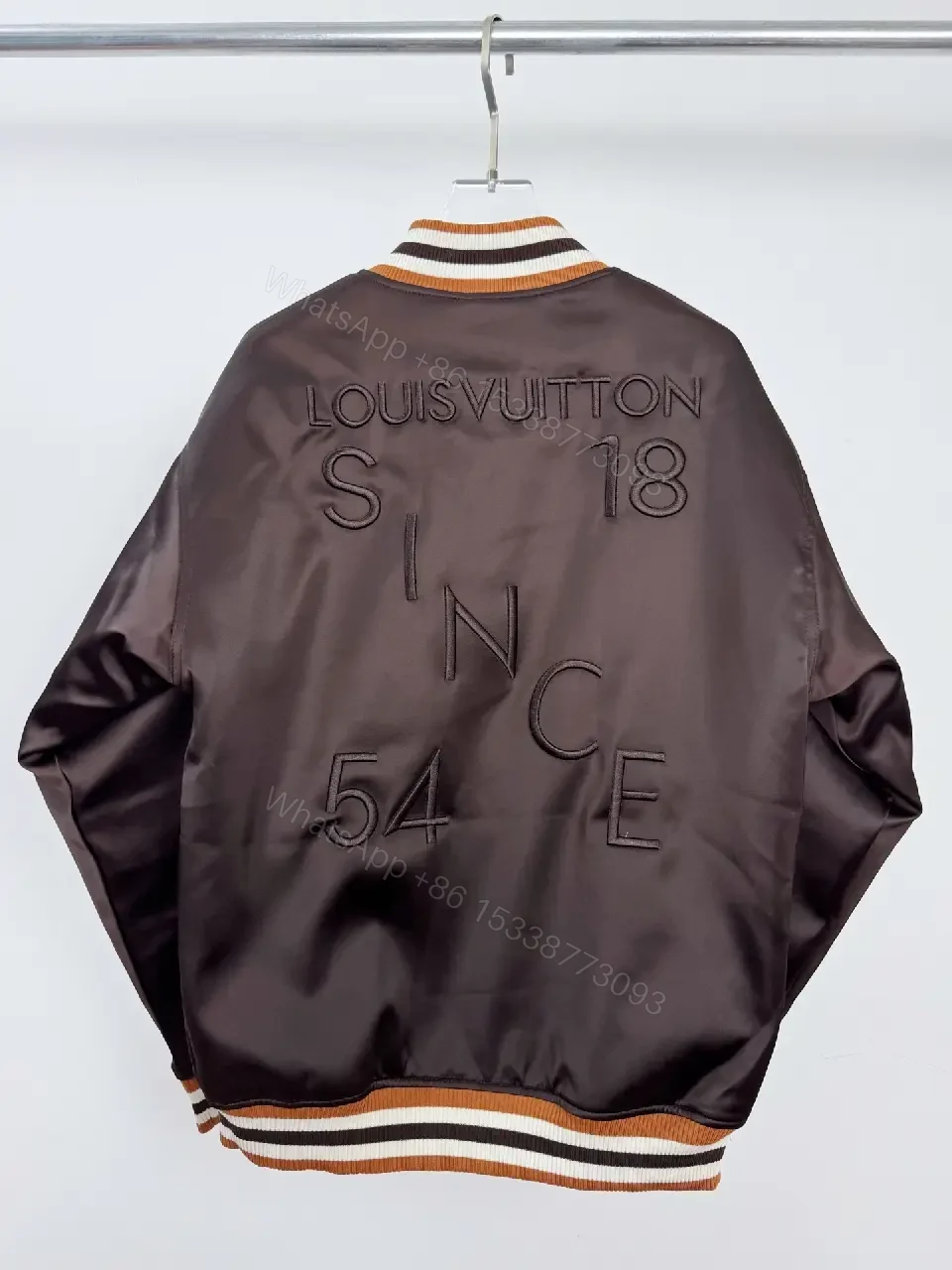 View 3 of Satin Varsity Jacket with Rhinestone Crest Trim