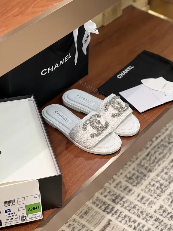 View 4 of Lux White Sparkle Slides - Chanel-Emblem, Luxe Comfort