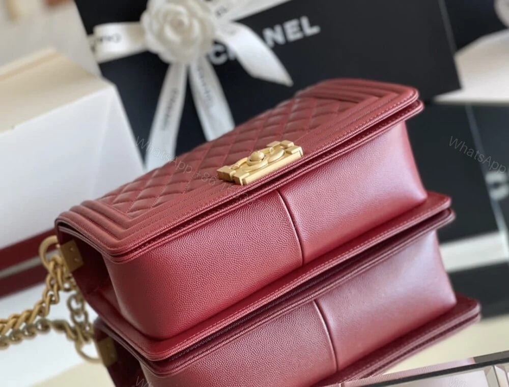 View 4 of Chanel Medium Boy Caviar Handbags Red 25Cm