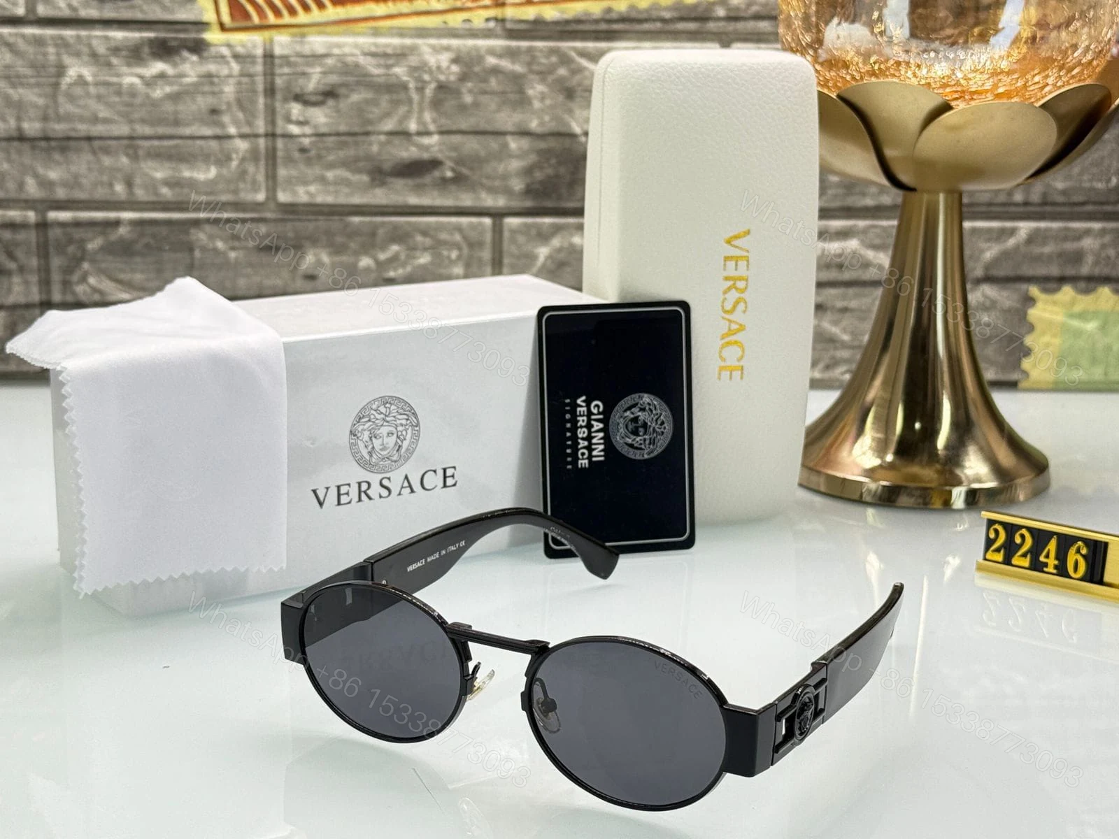 View 5 of Versace Oval Metal Sunglasses Gold Green