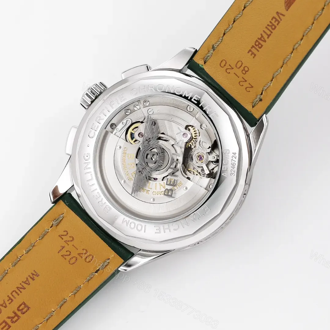 View 7 of JF Factory Breitling Premier B01 Chronograph Watch – Green Dial, 42mm Stainless Steel Case, Leather Strap