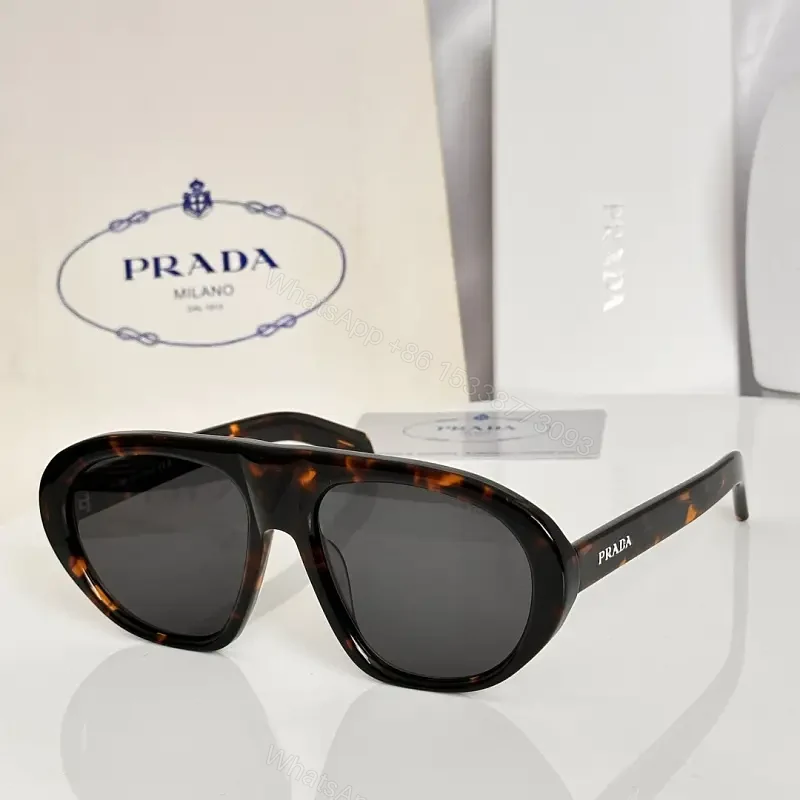 Tortoise Shell Modern Oversized Sunglasses, Glossy Acetate, PRADA-Trimmed — view 1