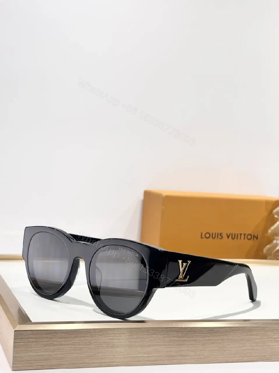 View 3 of Oversized Round Sunglasses with Signature Accents, Black