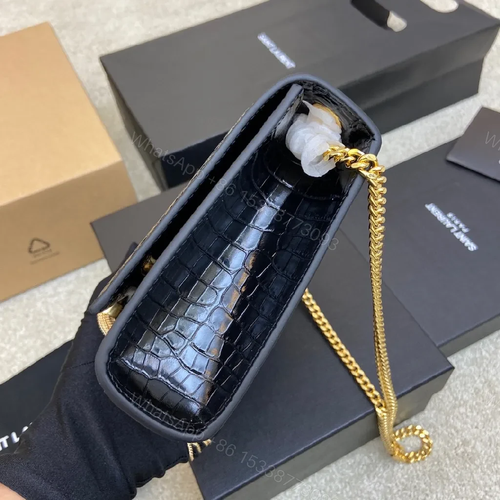 View 3 of Black Crocodile Leather Wallet with Gold Tassel