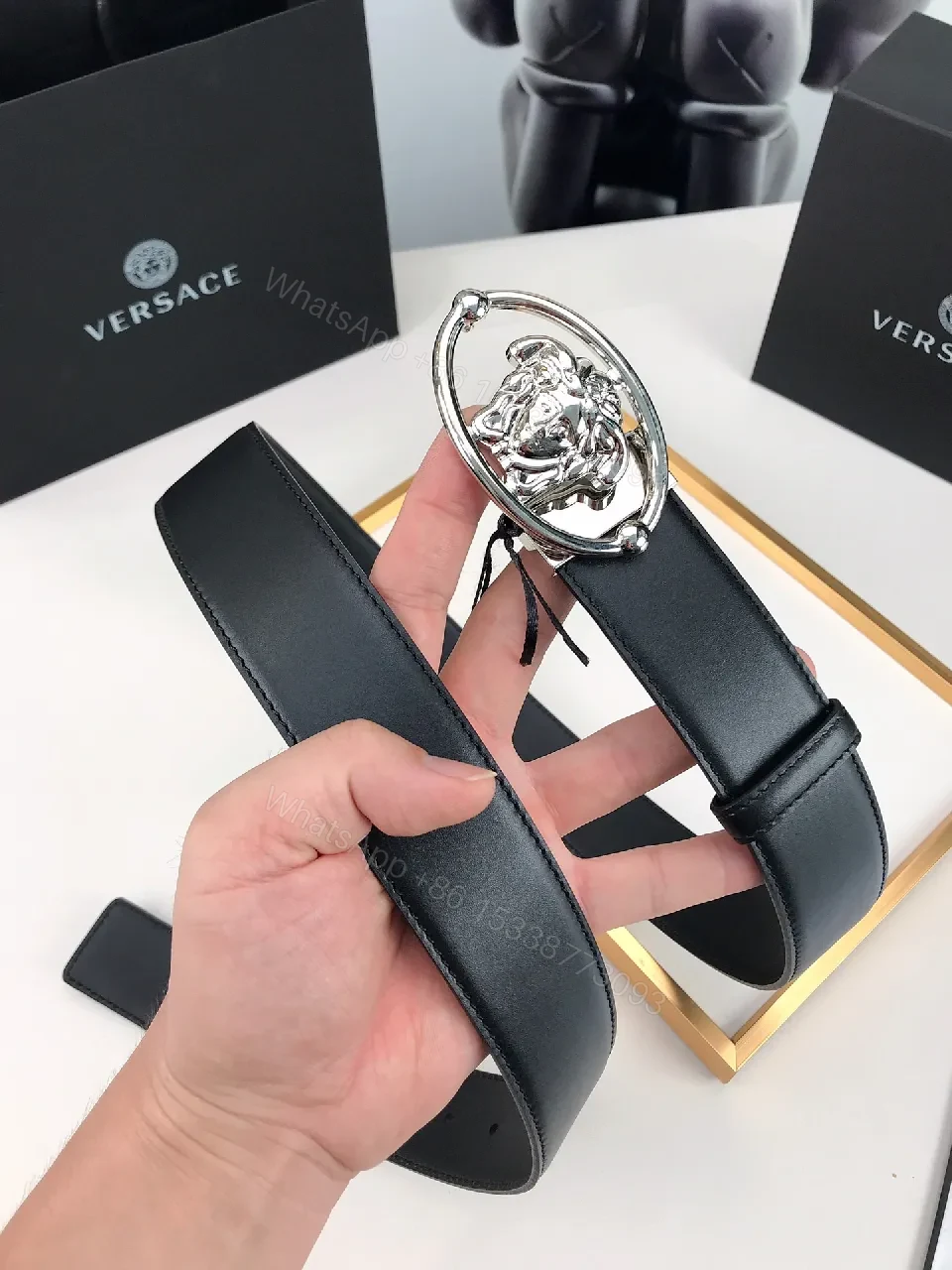 View 2 of Lion Head Buckle Leather Belt – Modern Luxury Belt