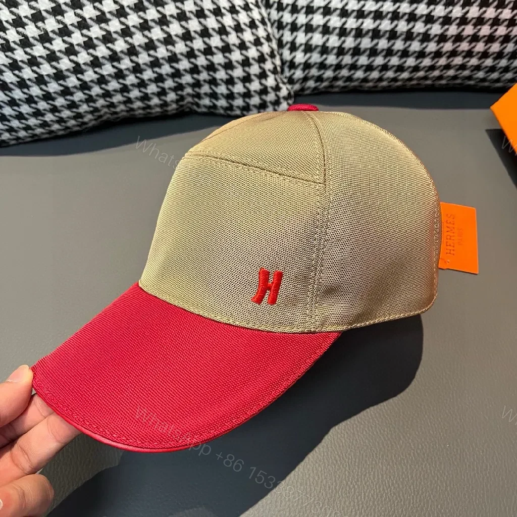 View 6 of Two-Tone Beige & Red Cap with Signature H Accent Cap