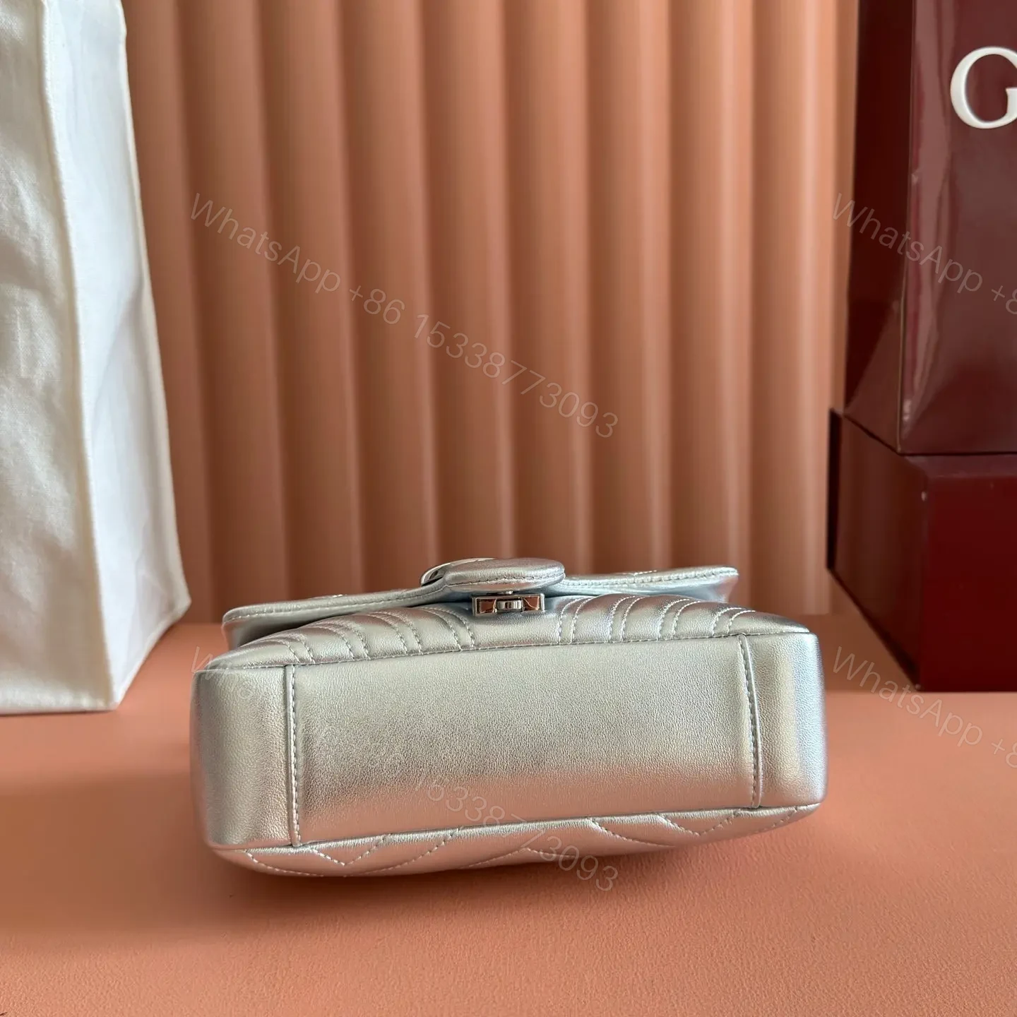 View 5 of GUCCI GG MARMONT BAG 22 IN SILVER LAMBSKIN