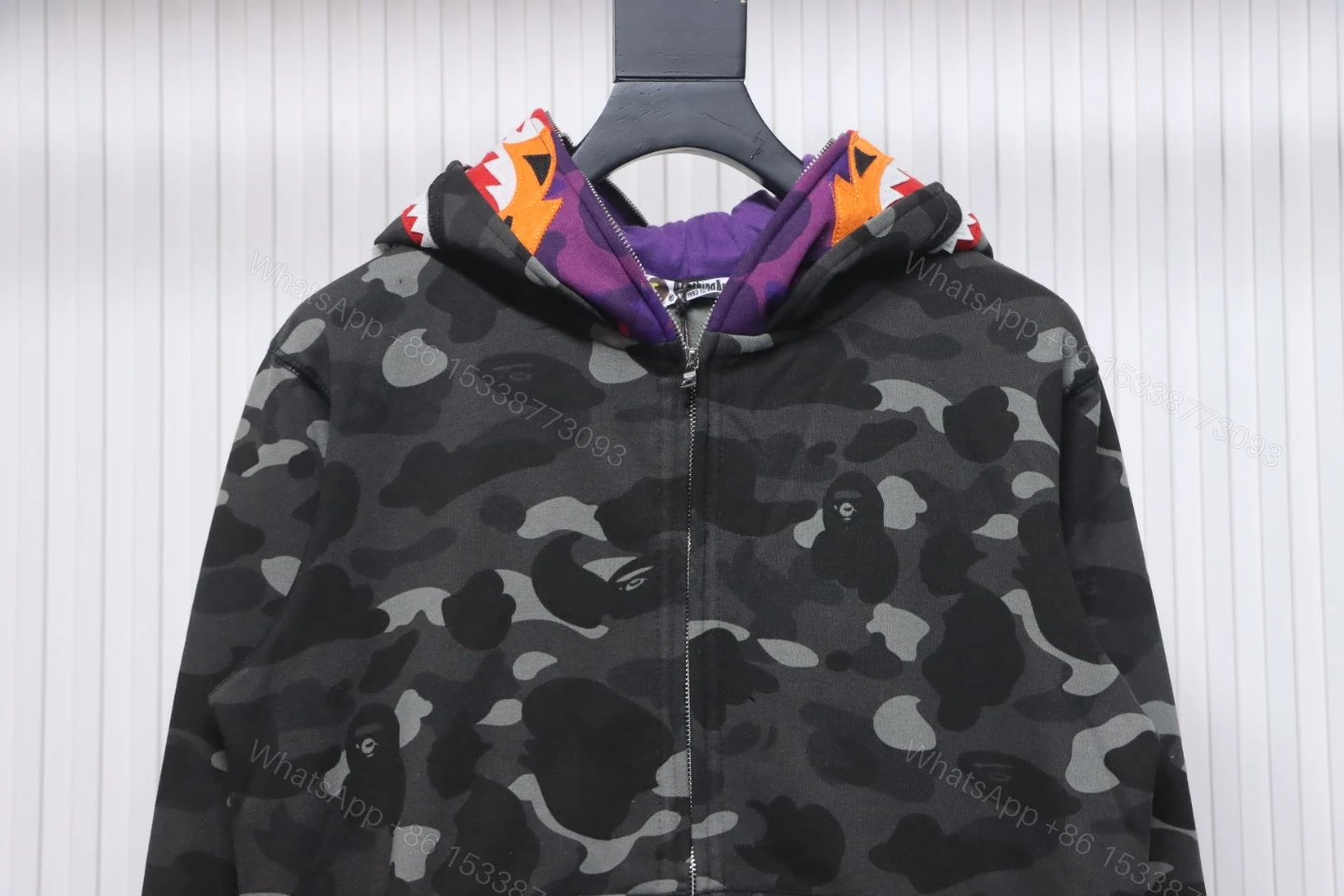 View 6 of BAPE Camouflage Double Hat Hoodie Dark Grey