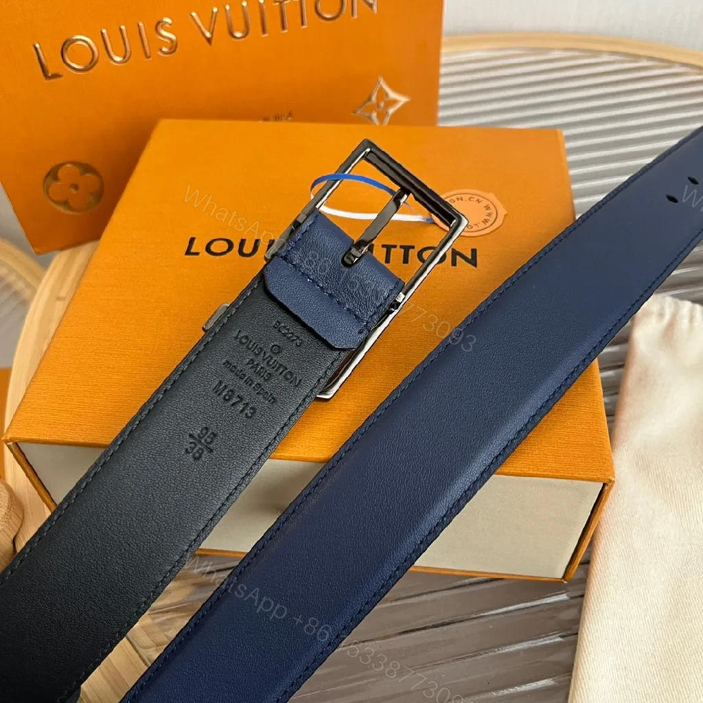 View 3 of Blue Leather Belt with Signature Buckle - Modern Luxury Accessory