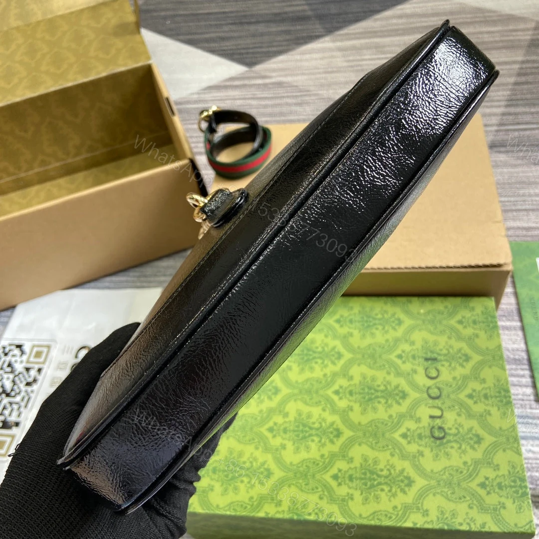 View 4 of JACKIE SMALL SHOULDER BAG 27 IN BLACK CRACKED LACQUER CALFSKIN GOLD HARDWARE