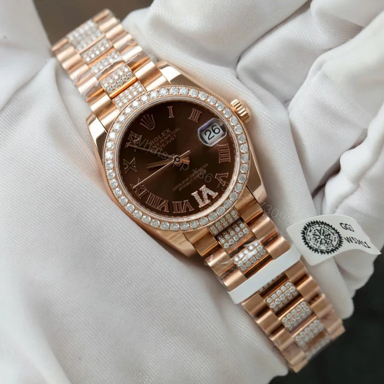 Rolex Datejust 31mm Super Clone Chocolate Dial Moissanite Diamonds + 18K Gold Wrapped — view 1