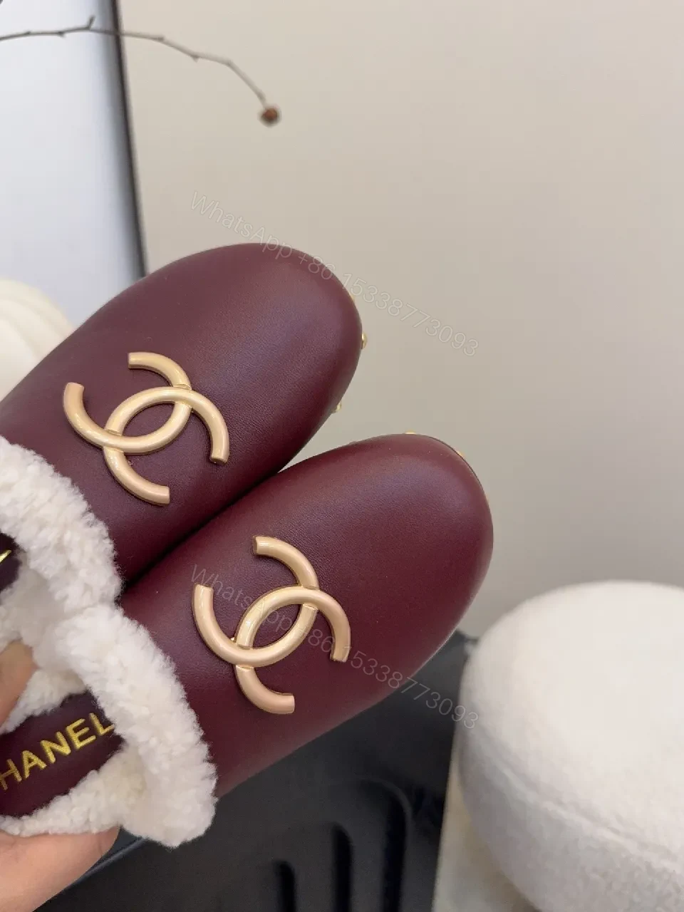 View 8 of Burgundy Velvet Slip-Ons with Shearling Lining, Luxe Comfort