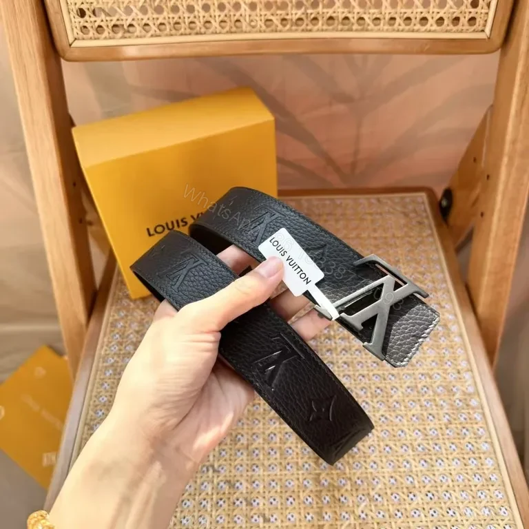 View 3 of Patterned Leather Belt: Subtle LV Texture, Modern, Versatile Style Belt
