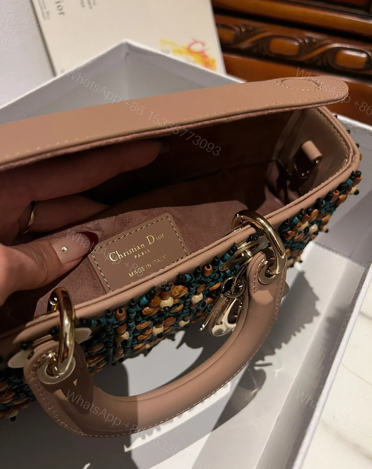 View 2 of Dior D-Joy Medium Handbag With Beaded Pattern 26cm