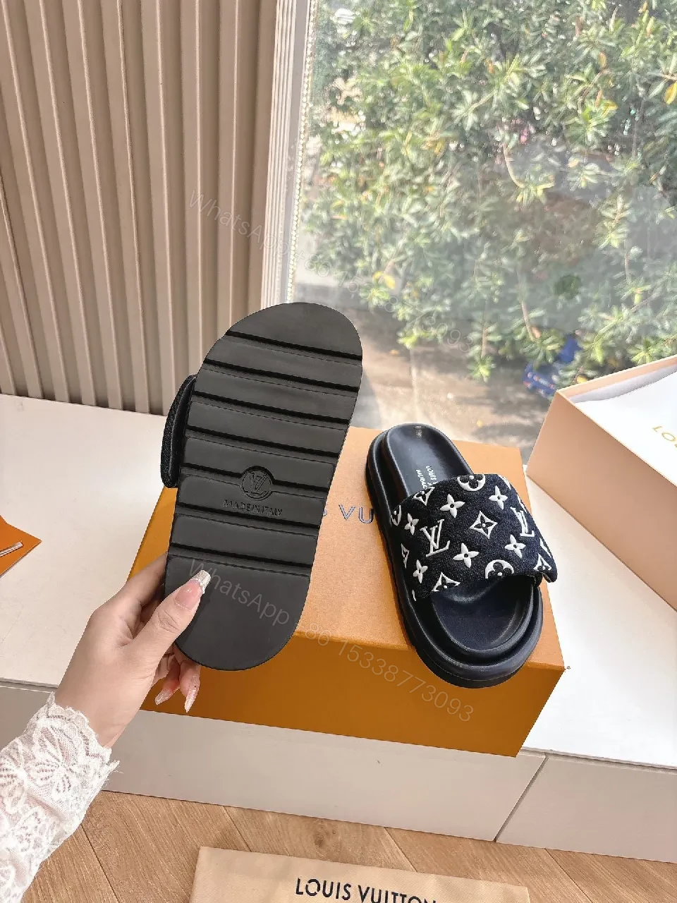 View 7 of Monogram Satin-Trim Slide: Luxe Casual Comfort Footwear