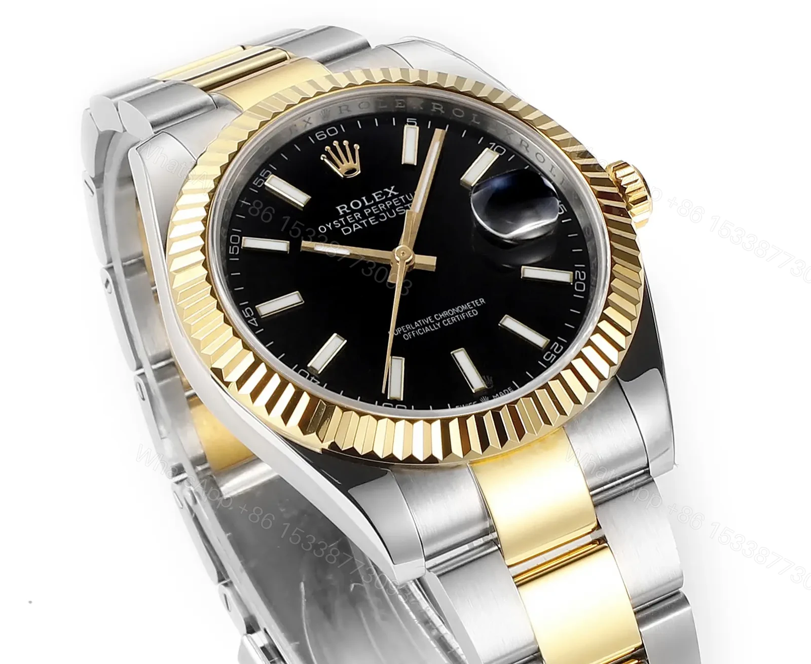 View 3 of Rolex Datejust 41 Yellow Rolesor Fluted Oyster Black Dial Watch 126333-0013