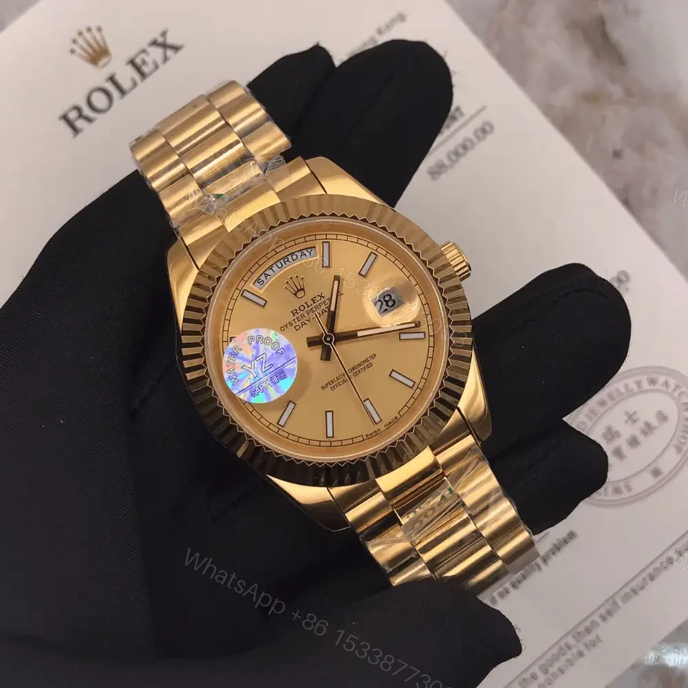 Rolex Day Date Gold Champagne Diamond Dial Watch — view 1