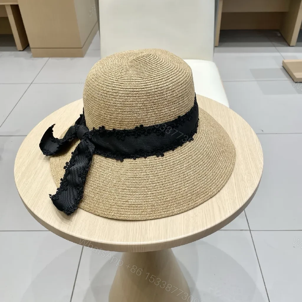 View 9 of Straw Hat with Black Lace Ribbon + Luxe Accent + Sun Hat