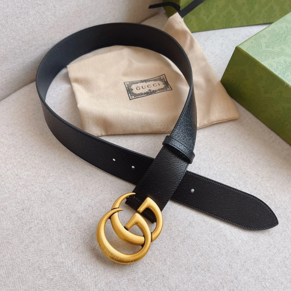 View 2 of Gucci GG Marmont Wide Belt Black Gold Logo 4Cm 406831 DJ20T 1000