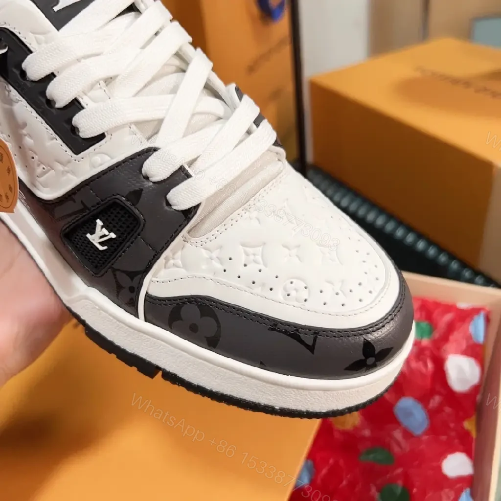 View 4 of Bold Monochrome Trainer: Premium Leather, LV-Inspired