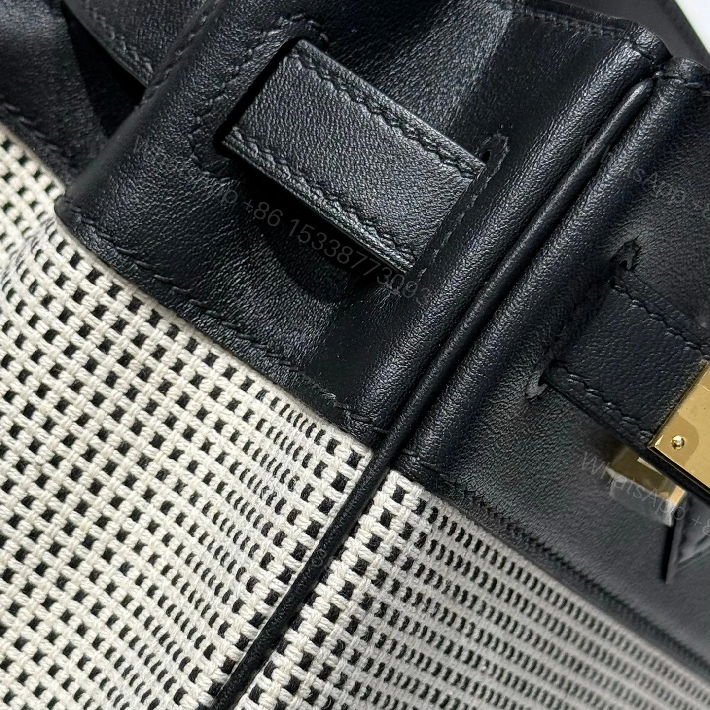 View 5 of HERMES BIRKIN 30CM IN BLACK SWIFT WHITE BLACK PLAID TOILE CANVAS