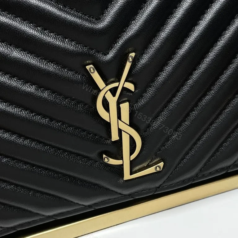 View 3 of Quilted Noir Leather Crossbody Bag with Gold YSL Accent