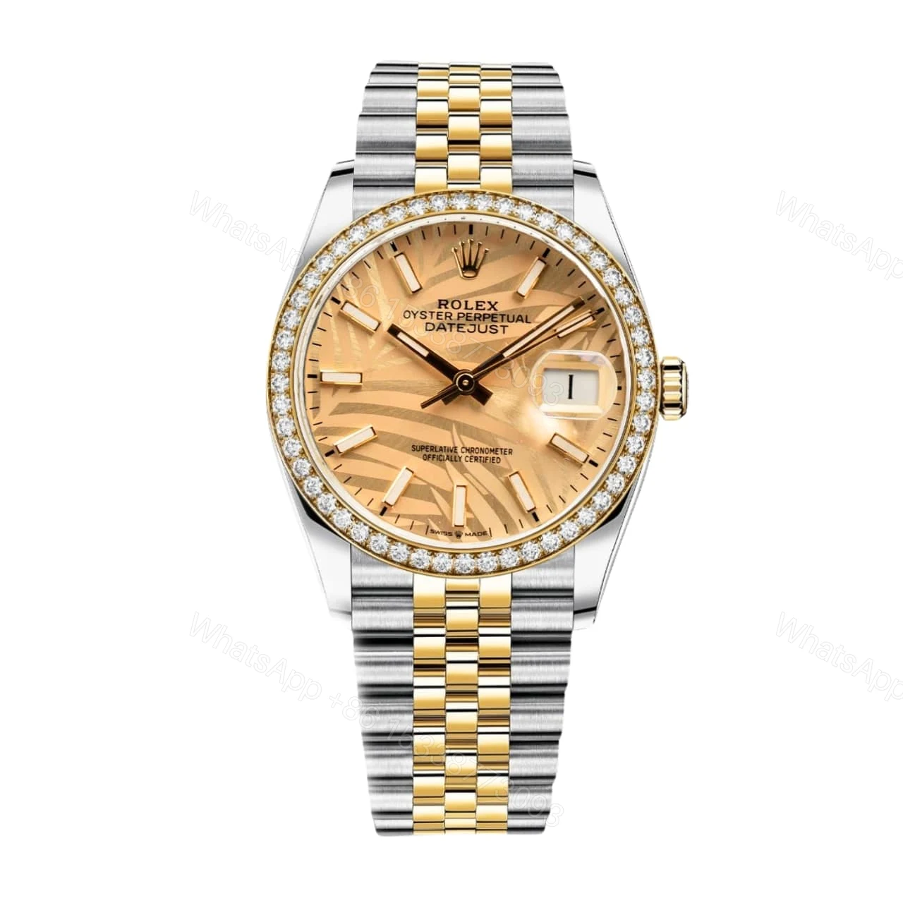 Rolex Datejust Gold Dial With Silver And Gold Strap Palm Leaf Pattern 36Mm 126200 0086 — view 1