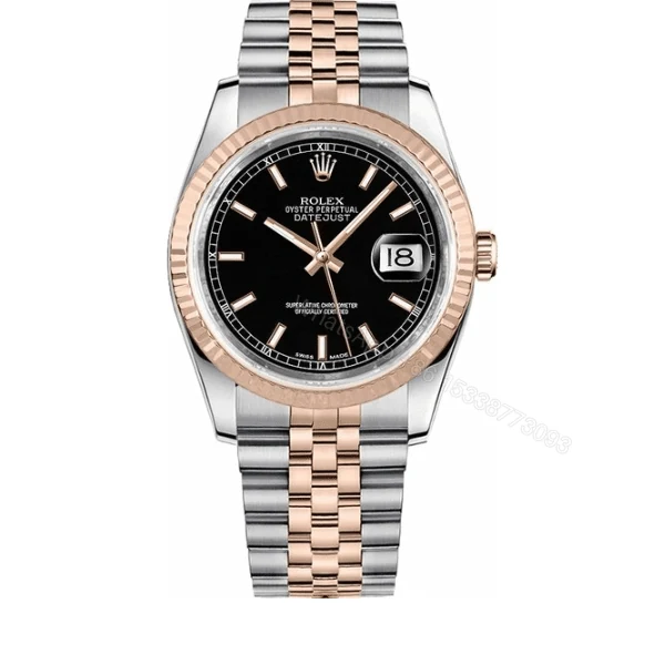 Rolex Oyster Perpetual Datejust Black Dial With Silver And Everose Gold Strap — view 1