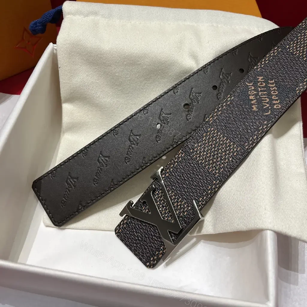 View 2 of Black & Gray Monogram Belt: Textured Strap, LV Buckle, Designer Style