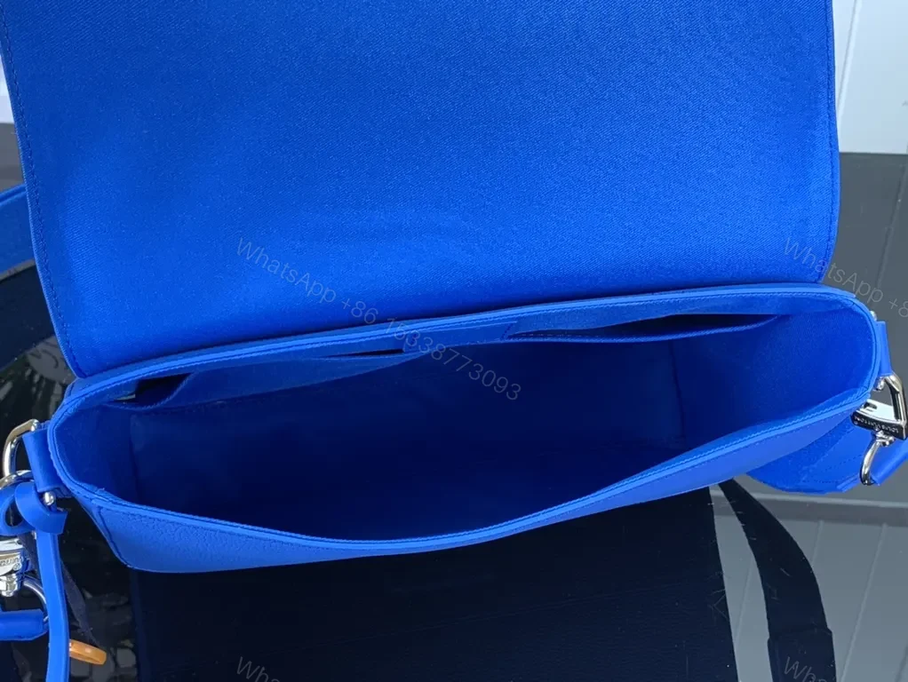View 7 of Bold Blue Crossbody: Textured Leather, LV-inspired Monogram Bag