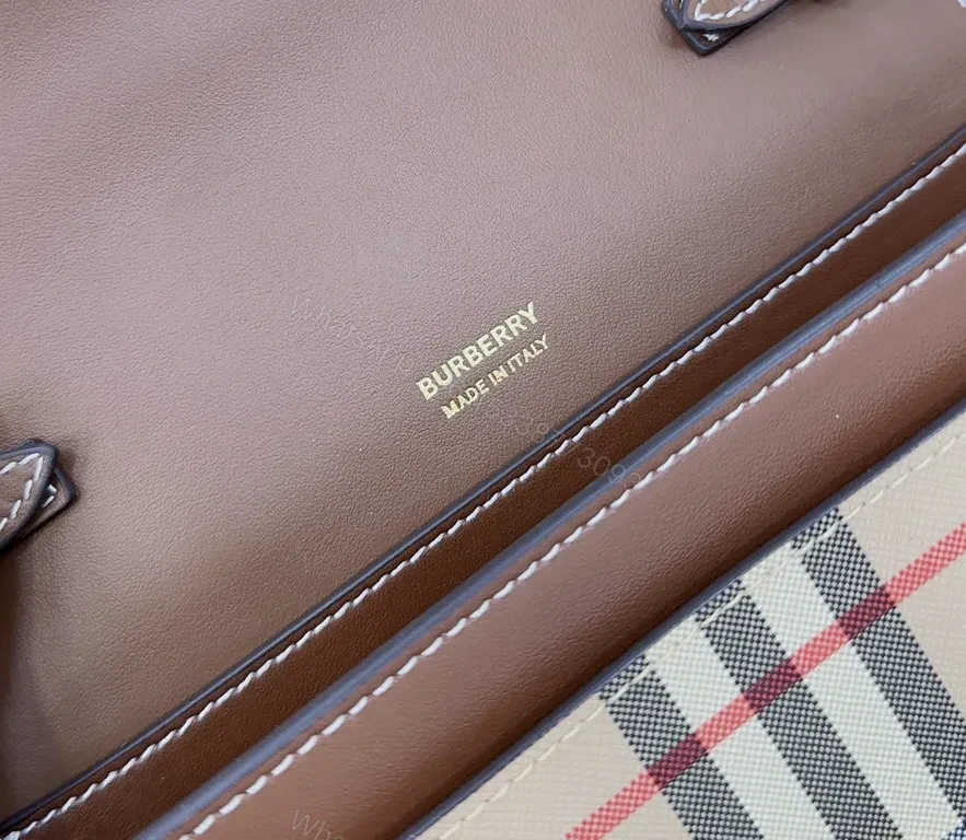 View 8 of Chic Burberry-Inspired Leather Crossbody Bag with Checkered Front