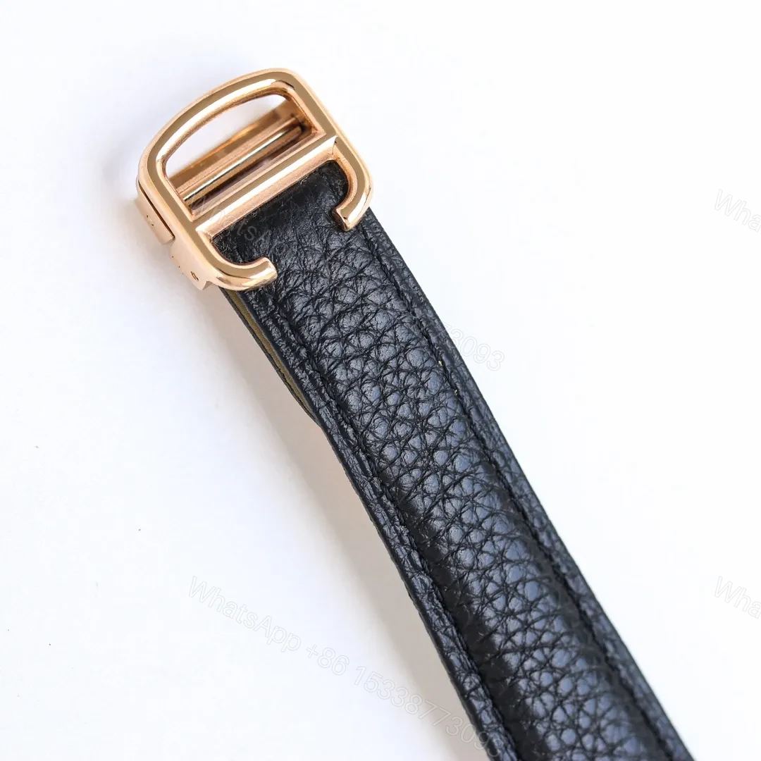View 3 of KOR Factory Cartier Tank MK3 Women’s Automatic Mechanical Watch – Rose Gold with Diamond Bezel, Black Leather Strap