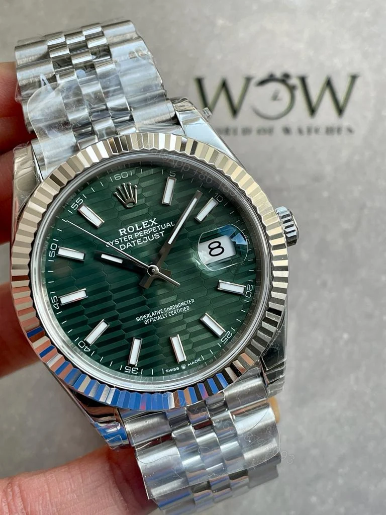 View 2 of VSF Factory 1:1 Rolex Datejust 41mm 126334 904L SS Fluted Bezel Patterned Green MOTIF Dial VS3235