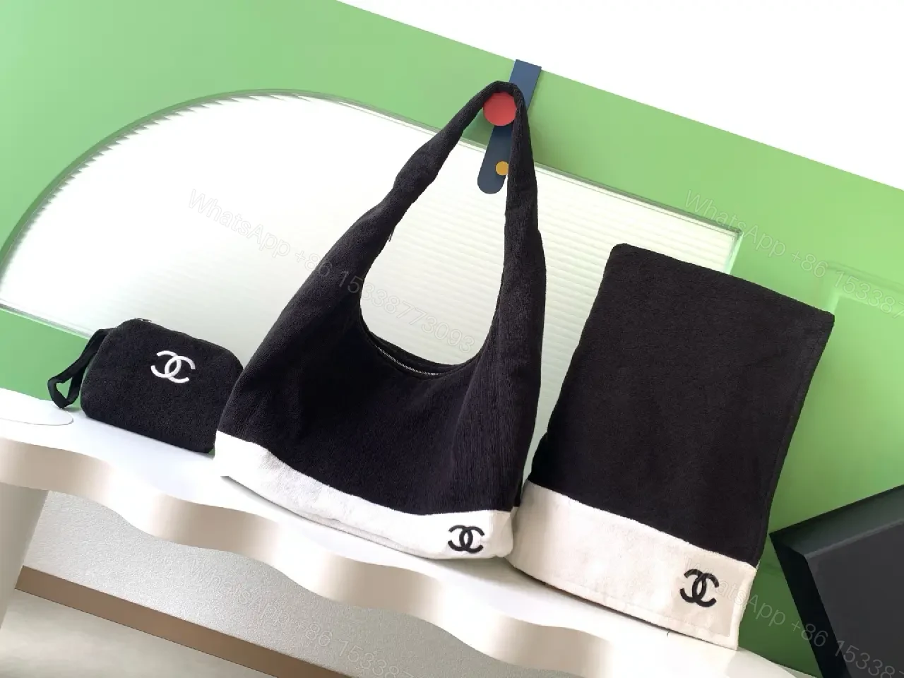 View 6 of Black Fabric Casual Tote Chanel Logo Tote Bag